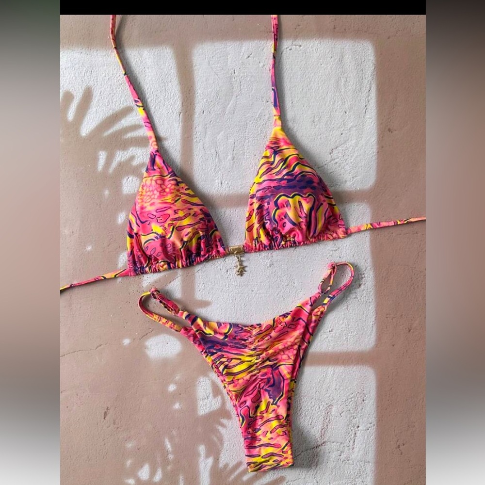 Vibrant Pink and Yellow Bikini Set Xs women XS brand new swimwear SHEIN